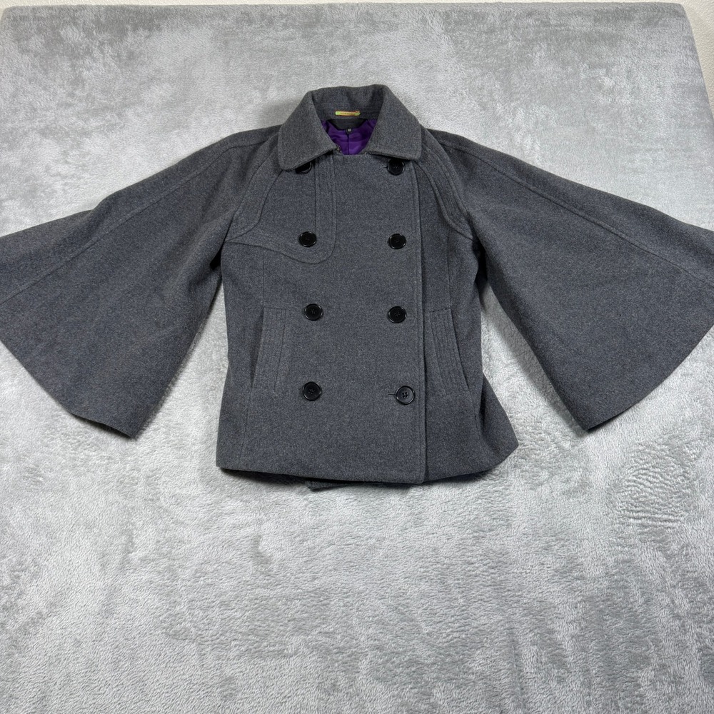 Paul Smith Double Breasted Cape Coat Womens 40 Gray Wool Cashmere Bell Sleeve